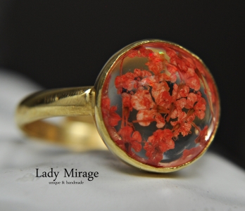 Echten Blüten 925 Sterling Silber - Vergoldet - Floral Ring - Rot - Naturschmuck - Handgefertigt - Liebes Geschenke - Weihnachtsgeschenk